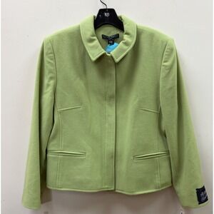 Louben Wool Cashmere Coat Women 12P Green Short Petite Italian Fabric NWT